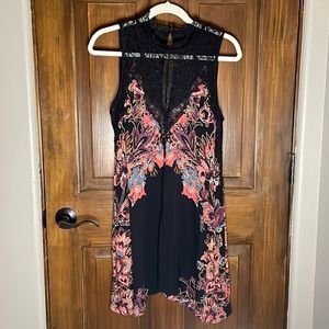 Free People Tunic Dress Black with Lace High Neck